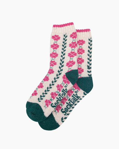 Flower Patterned Wool Socks In Raspberry