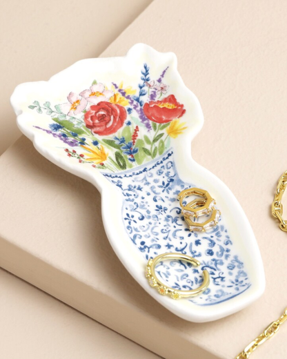 Floral Bouquet In Vase Trinket Dish
