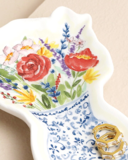 Floral Bouquet In Vase Trinket Dish