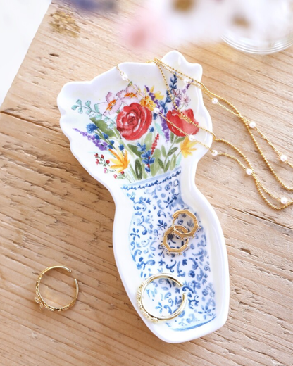Floral Bouquet In Vase Trinket Dish