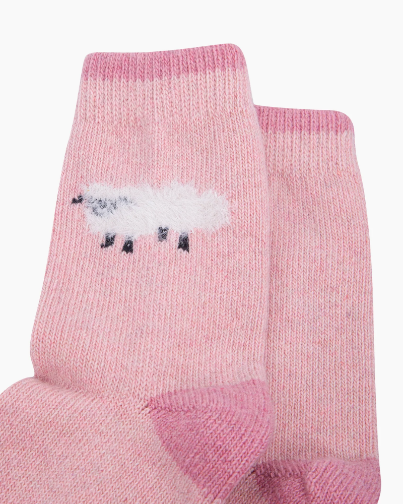 Fluffy Sheep Embroidered Wool Socks In Pink