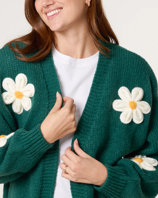 Flocking Daisy Cardigan Green