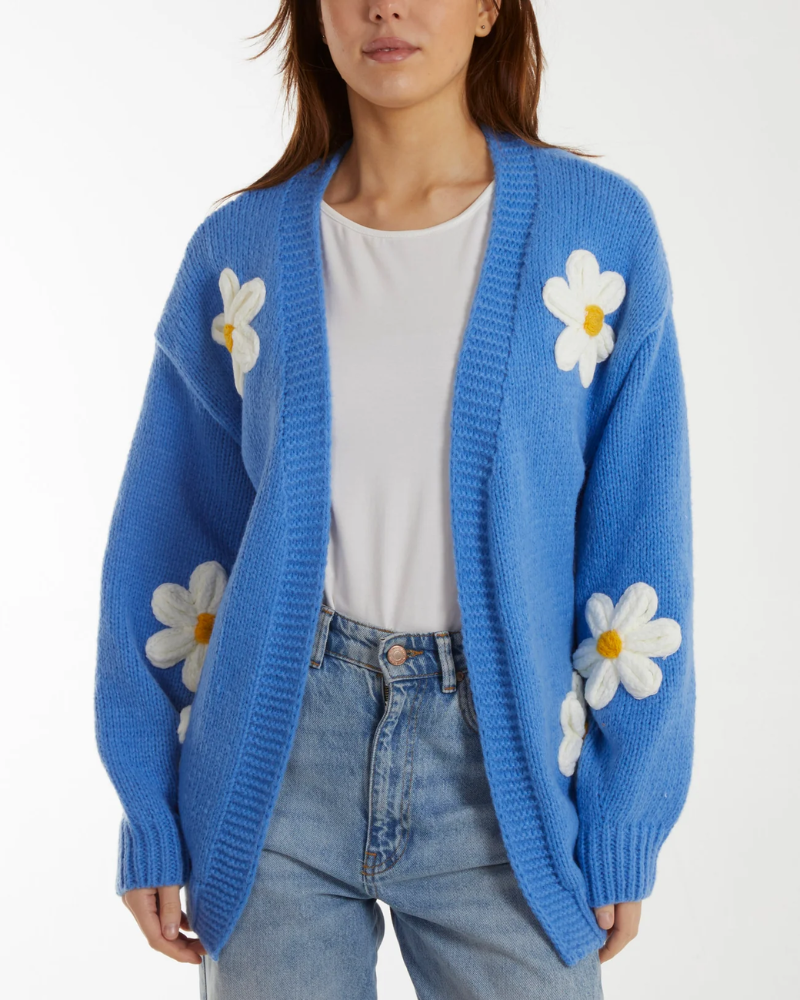 Flocking Daisy Cardigan Blue