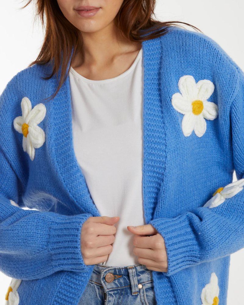 Flocking Daisy Cardigan Blue