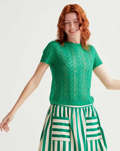 Green Fine Cableknit Jumper