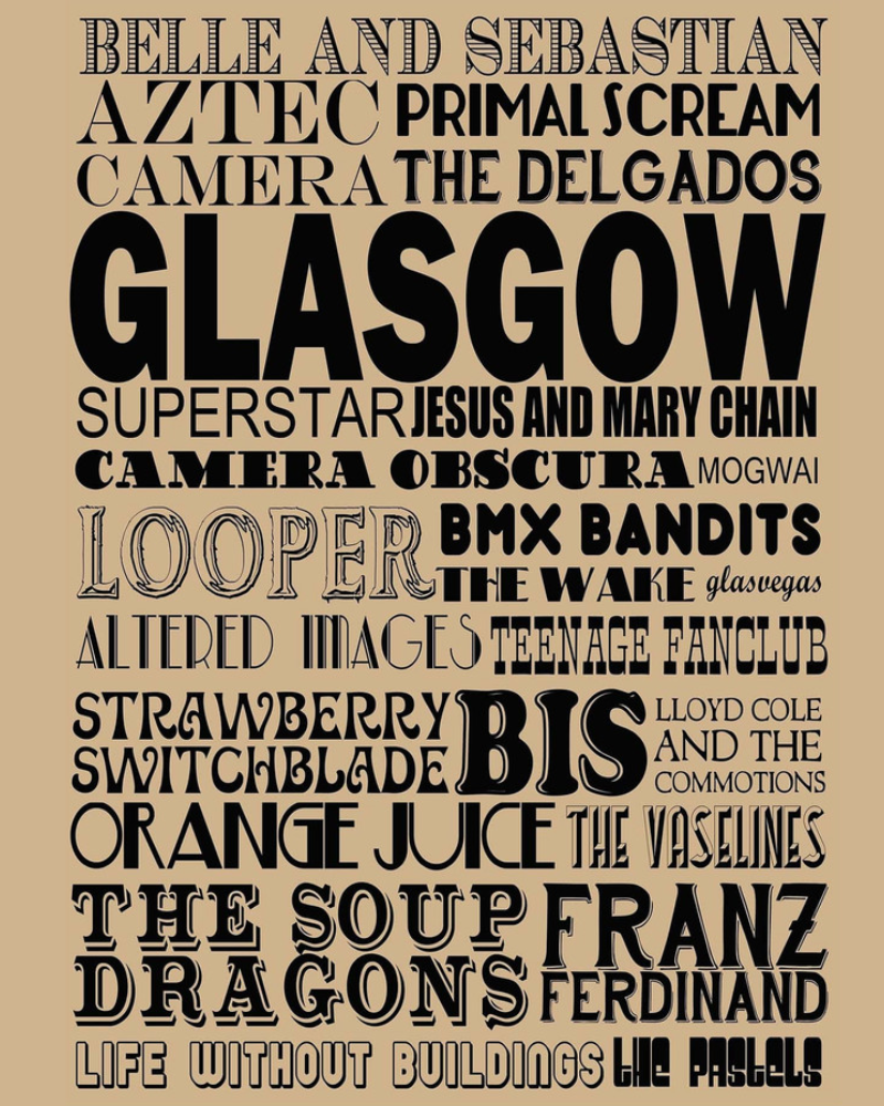 Glasgow Bands Art Print A3