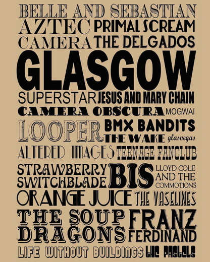 Glasgow Bands Art Print A3