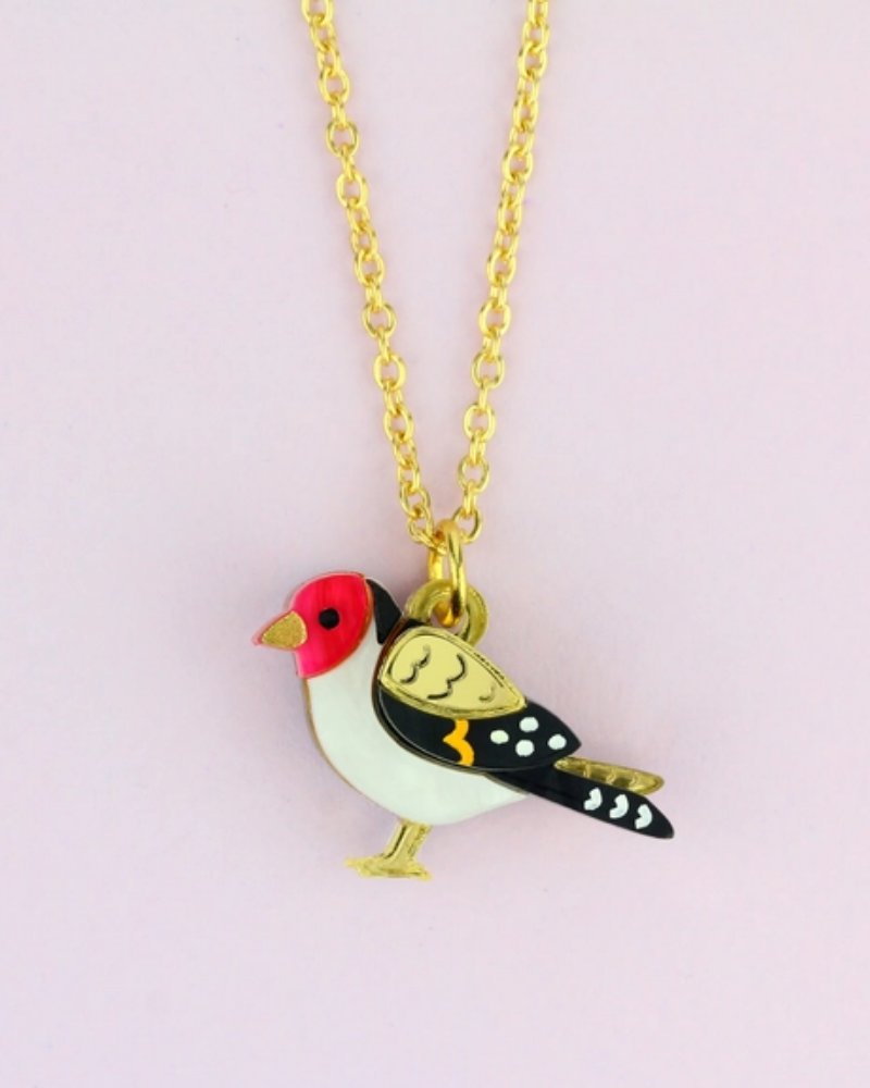 Mini Goldfinch Bird Charm Necklace