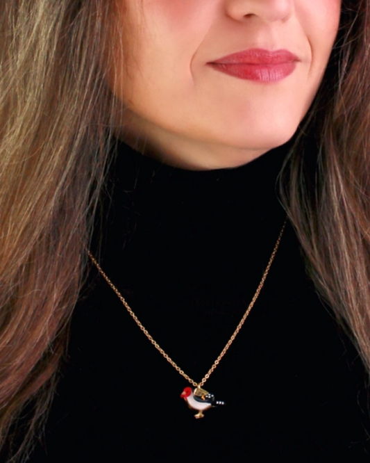Mini Goldfinch Bird Charm Necklace