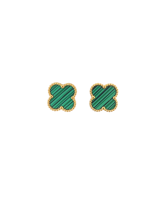Green Four Leaf Clover Earrings 18K Gold Plated