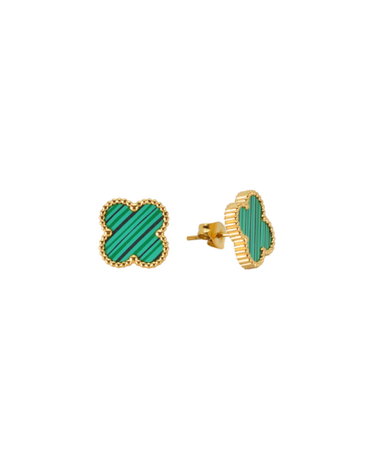 Green Four Leaf Clover Earrings 18K Gold Plated