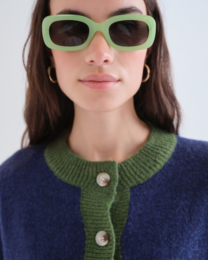 Blue With Green Curved Trim Cardigan
