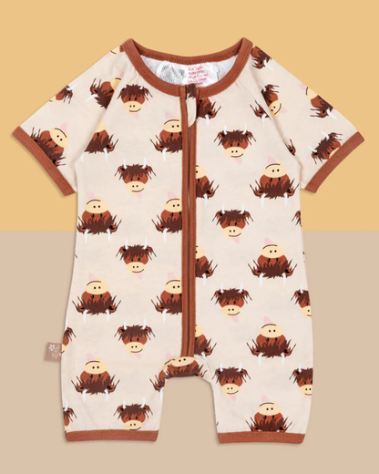 Hamish Highland Cow Zip-Up Romper