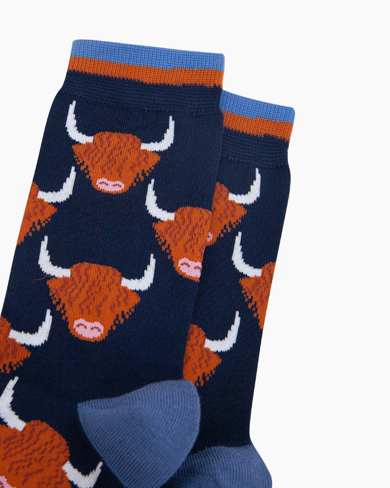 Highland Cow Unisex Socks Navy Blue