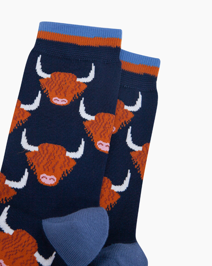 Highland Cow Unisex Socks Navy Blue