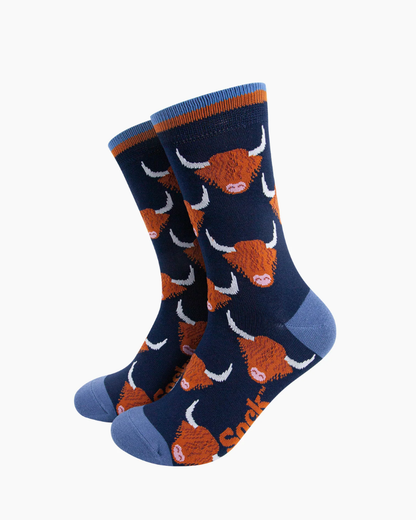 Highland Cow Unisex Socks Navy Blue