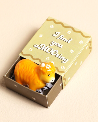 Highland cow Tiny Ceramic Token In Matchbox