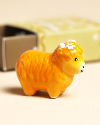 Highland cow Tiny Ceramic Token In Matchbox
