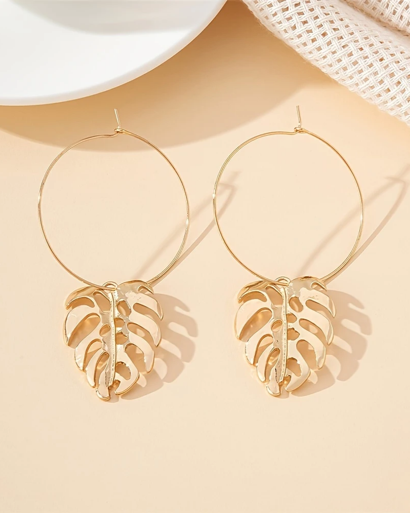 Monstera Leaf Hoop Earrings