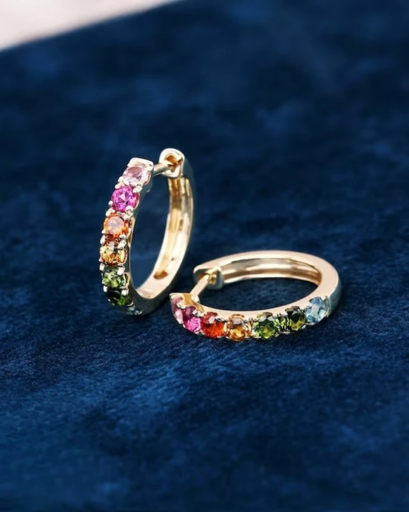 Crystal Rainbow Huggies Hoop Earrings