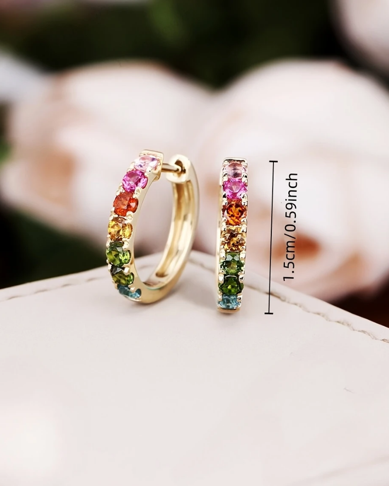 Crystal Rainbow Huggies Hoop Earrings