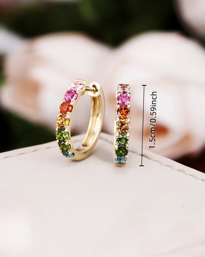 Crystal Rainbow Huggies Hoop Earrings