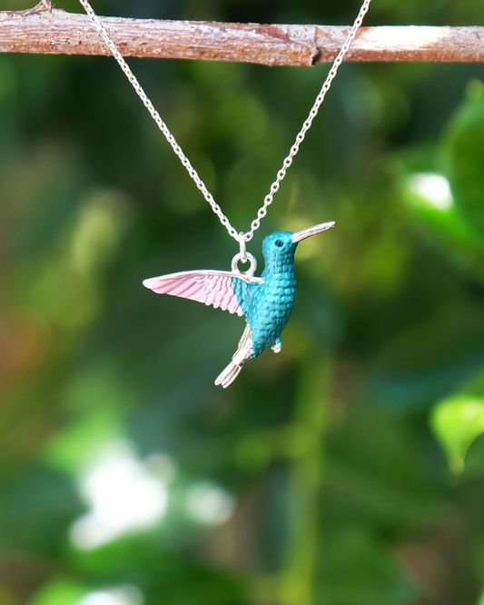 Hummingbird In Flight Pendant Necklace