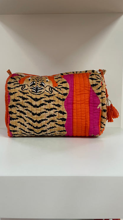 Orange Tiger Stripes Quilted Wash Bag 3 Sizes