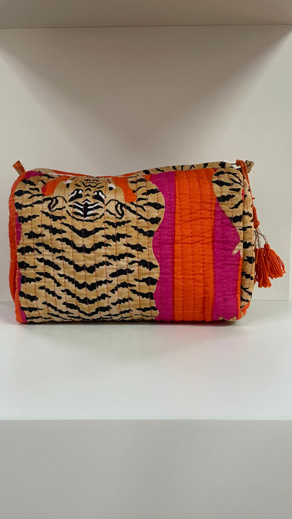 Orange Tiger Stripes Quilted Wash Bag 3 Sizes