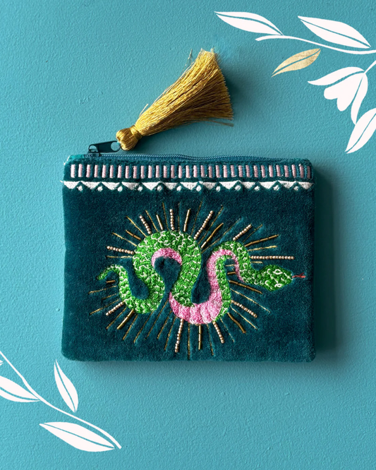 Inked Snake Velvet Zipper Pouch
