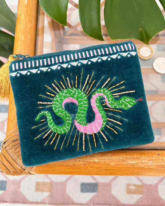 Inked Snake Velvet Zipper Pouch