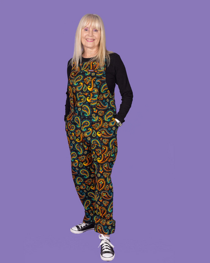 Black Paisley Dungarees by Run & Fly