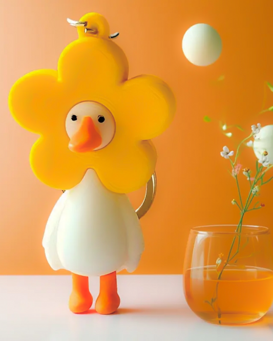 Cartoon Duck in Flower Key Ring