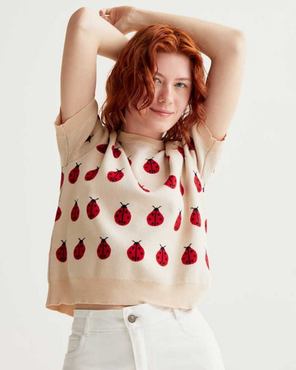 Ladybirds Knitted Jumper In Cream
