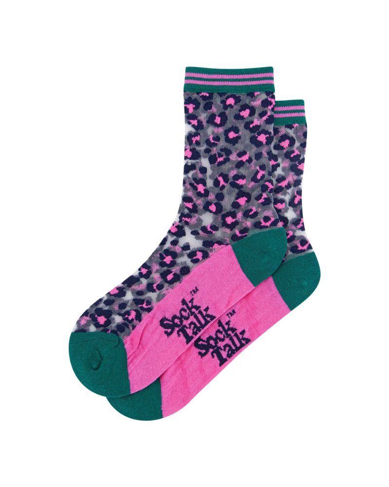 Leopard Print Unisex Sheer Pop Socks in Green & Pink