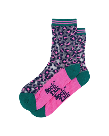 Leopard Print Unisex Sheer Pop Socks in Green & Pink