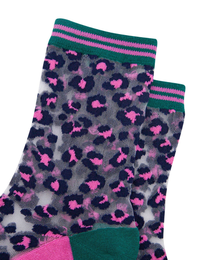 Leopard Print Unisex Sheer Pop Socks in Green & Pink