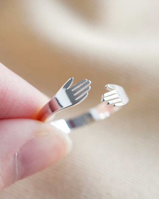 Hug Hands Adjustable Ring Sterling Silver