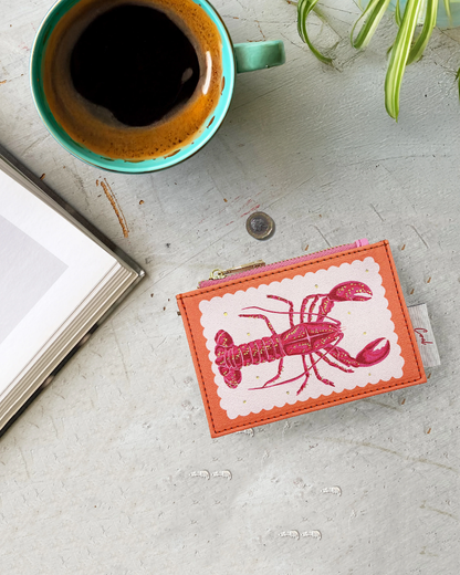 Coral Lobster Zip Purse
