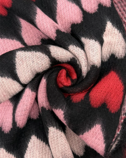 Black Love Hearts Diagonal Edge Knitted Wool Scarf