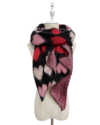 Black Love Hearts Diagonal Edge Knitted Wool Scarf