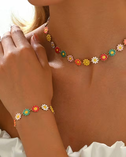 Rainbow Daisy Chain Necklace