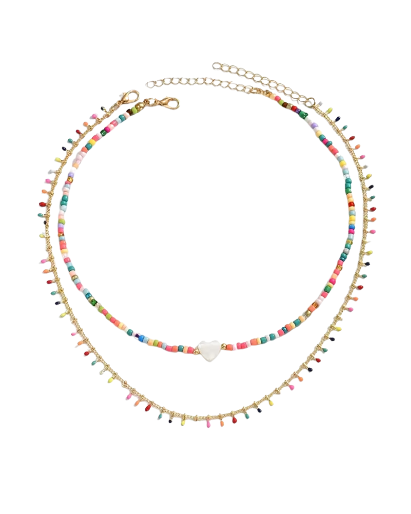 Rainbow Beads Double Layer Necklace In Gold