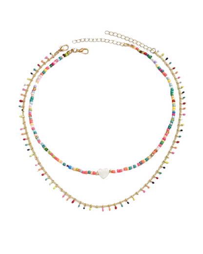 Rainbow Beads Double Layer Necklace In Gold