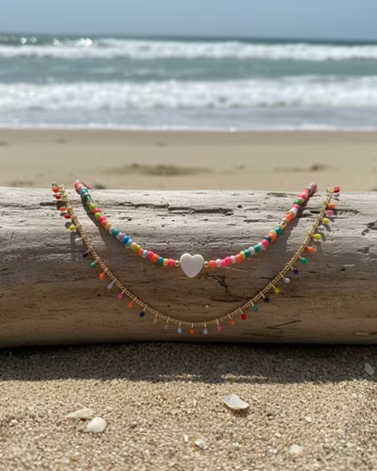 Rainbow Beads Double Layer Necklace In Gold