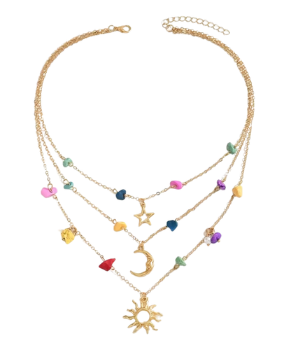 Rainbow Celestial Multi Layer Necklace In Gold