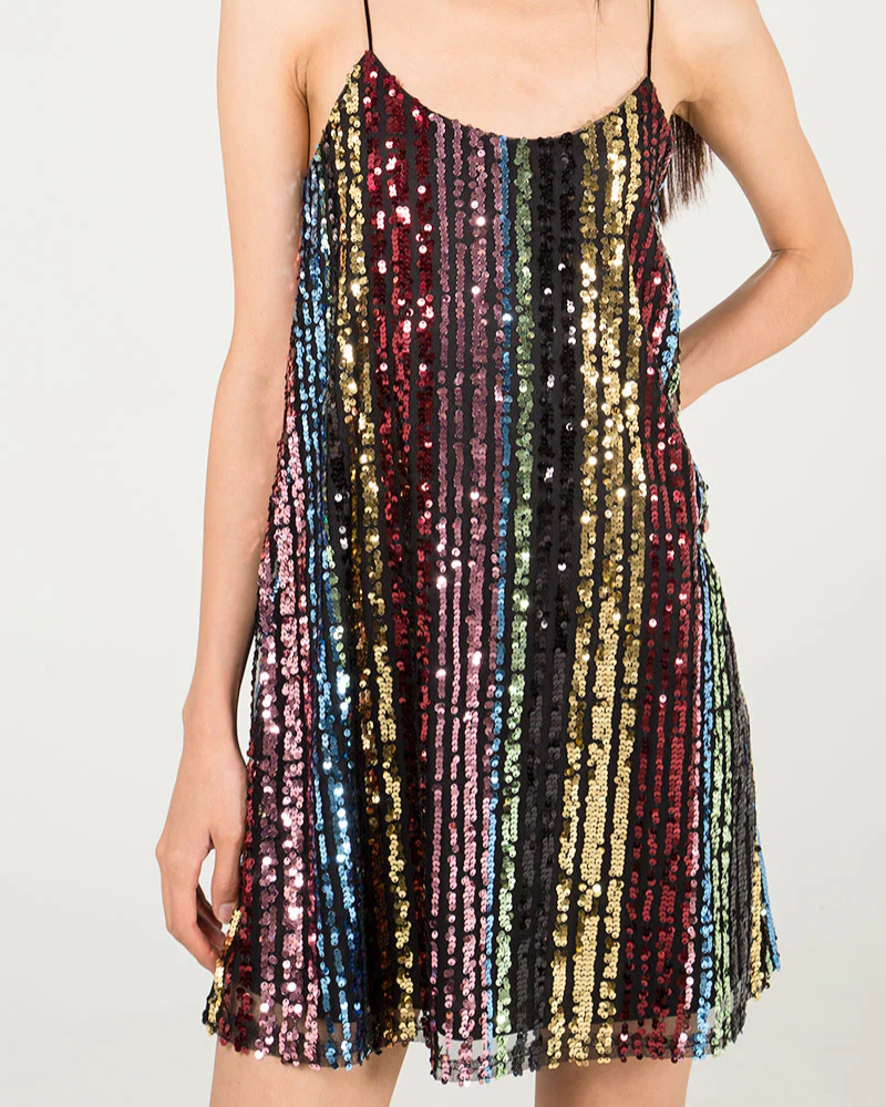 Rainbow Sequin Cami Party Mini Dress