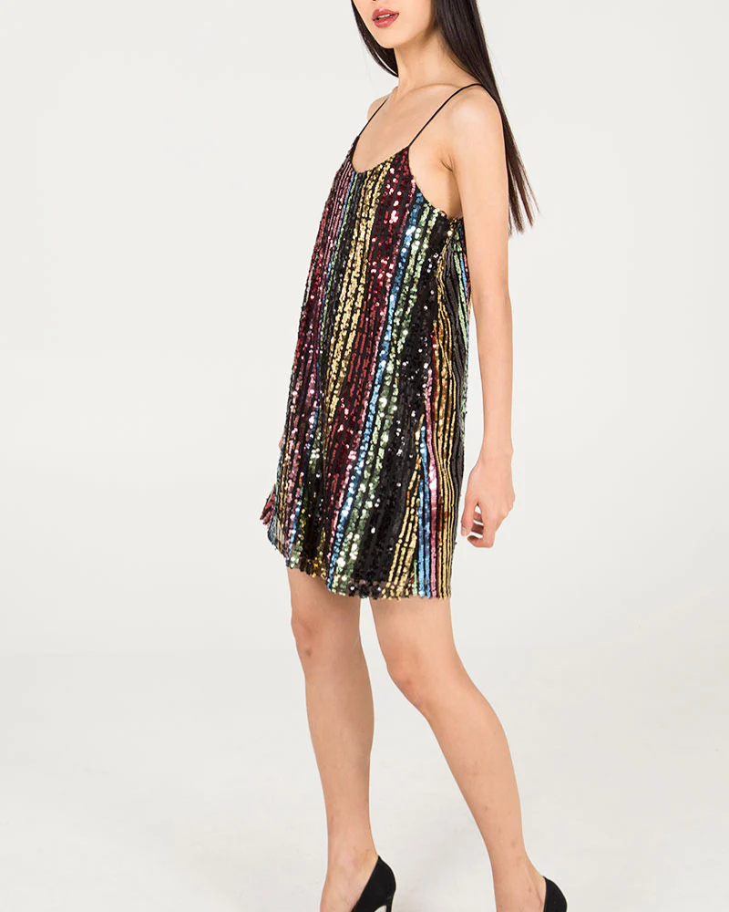 Rainbow Sequin Cami Party Mini Dress
