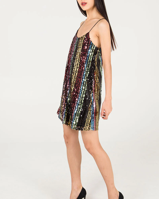 Rainbow Sequin Cami Party Mini Dress