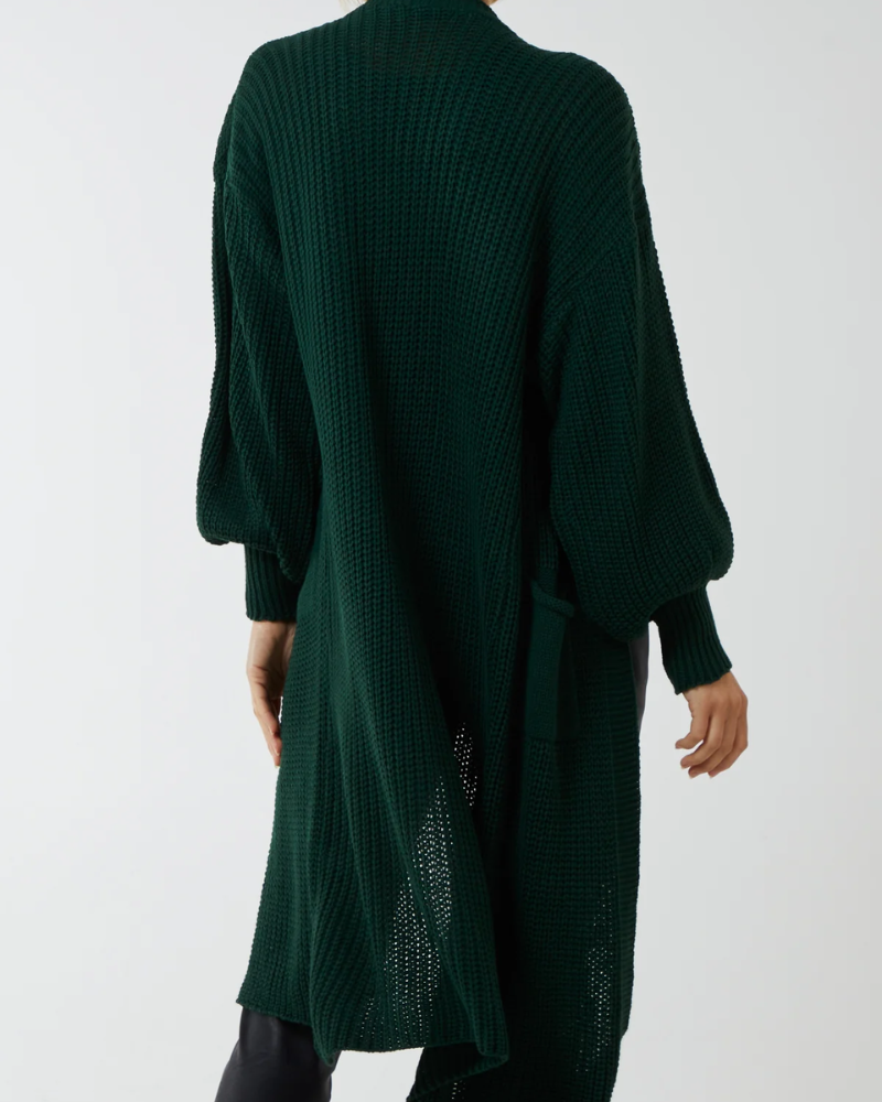 Edge to Edge Long Knitted Cardigan in Bottle Green
